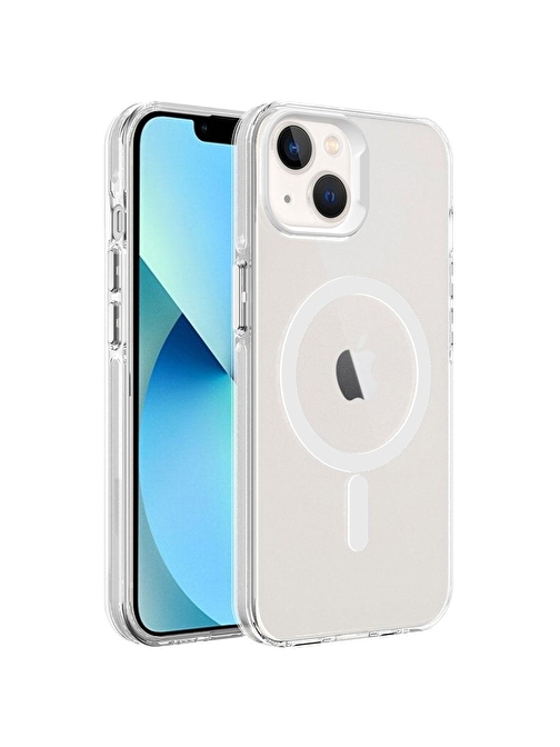 SMCASE Apple iPhone 13 Kılıf Flex Tuşlu Magsafeli C-Pro Arkası Buzlu Transparan