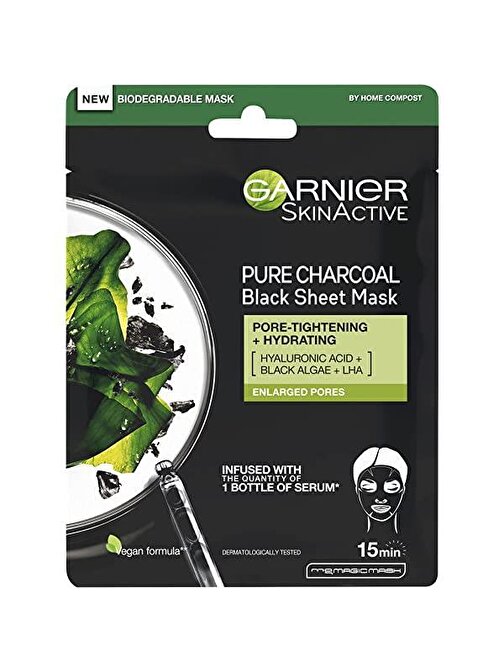 Garnier Tüm Cilt Tipleri Arındırıcı Nemlendirici Kömür Siyah Kağıt Yüz Maskesi Yosun 28 G