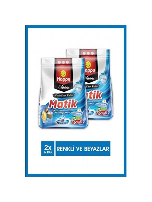 Happy Clean Toz Çamaşır Deterjanı Renkli veBeyazlar İçin 6 kg x 2 Adet