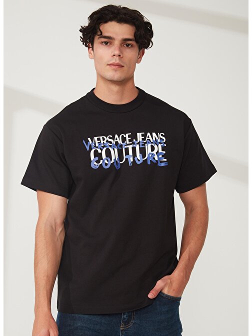 Versace Jeans Couture Bisiklet Yaka Siyah Erkek T-Shirt 74GAHF02CJ01F899