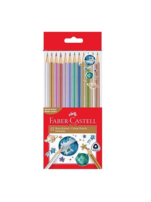 Faber Castell Üçgen Metalik Kuru Boya Kalemi 12'li Çok Renkli