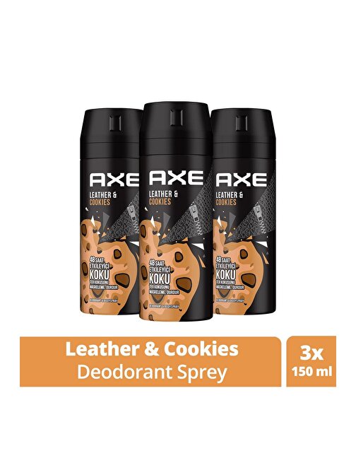 Axe Erkek Sprey Deodorant Leather & Cookies 48 Saat Etkileyici Koku 150 ml x 3 Adet