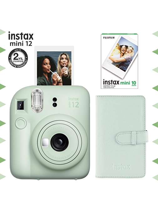 Instax mini 12 Yeşil Fotoğraf Makinesi-10'lu Film ve Laporta Albüm Seti