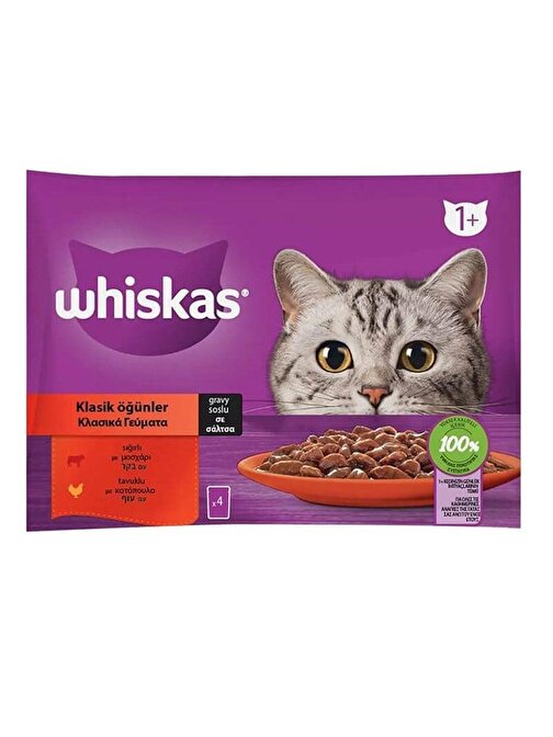 Whiskas Pouch Sos İçinde Sığırlı Ve Tavuklu Yetişkin Kedi Konservesi 4 Adet 85 Gr