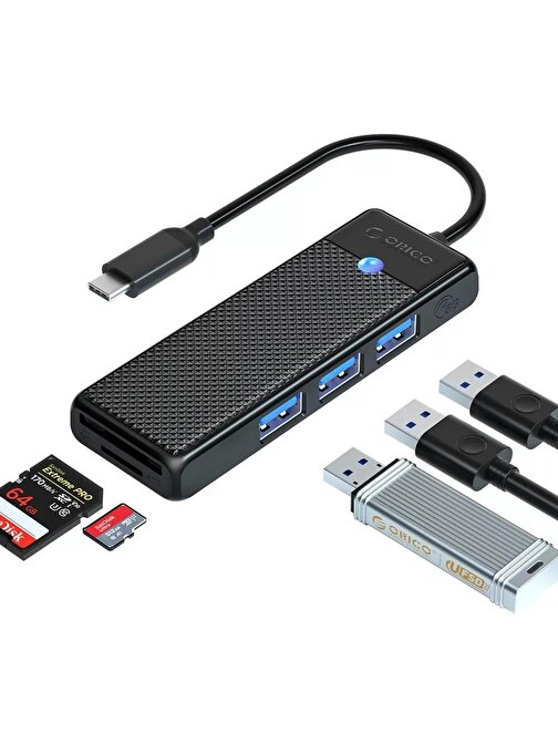 Orico 3 Portlu USB 3.0 Dahili Kablolu Type-C Usb Çoğaltıcı Siyah