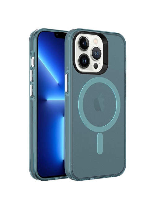 SMCASE Apple iPhone 13 Pro Max Kılıf Flex Tuşlu Magsafeli C-Pro Arkası Buzlu Transparan