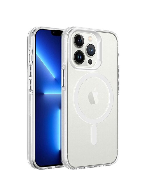 SMCASE Apple iPhone 13 Pro Max Kılıf Flex Tuşlu Magsafeli C-Pro Arkası Buzlu Transparan