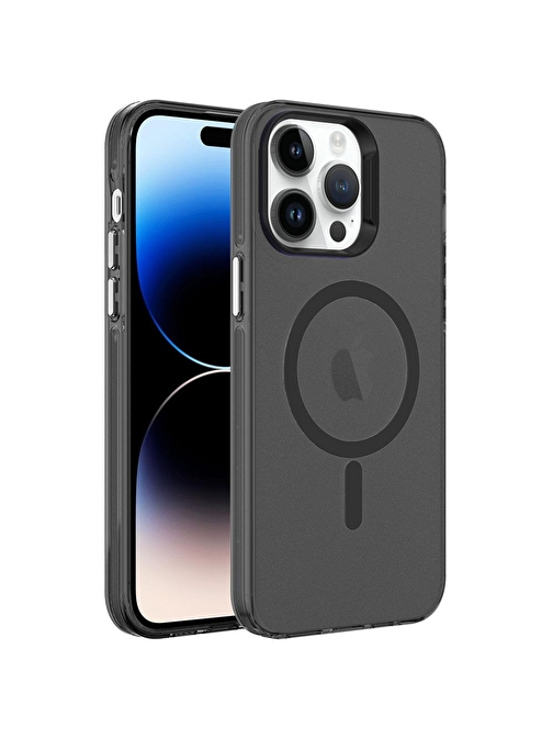 SMCASE Apple iPhone 14 Pro Kılıf Flex Tuşlu Magsafeli C-Pro Arkası Buzlu Transparan