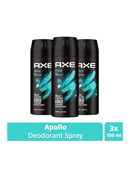 Erkek Sprey Deodorant Apollo 48 Saat Etkileyici Koku Vücut Spreyi 150 ml X3 Adet