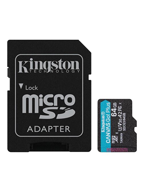 Kingston SDCG3-64GB 64GB microSDXC Canvas Go Plus 170R A2 U3 V30 Card + ADP Hafıza Kartı