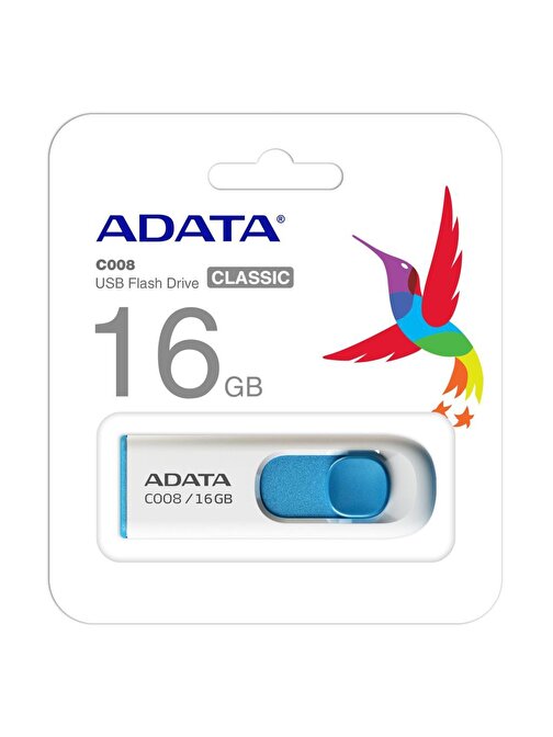 Adata C008-16GB 16GB USB2.0 Classic (White + Blue) Flash Bellek