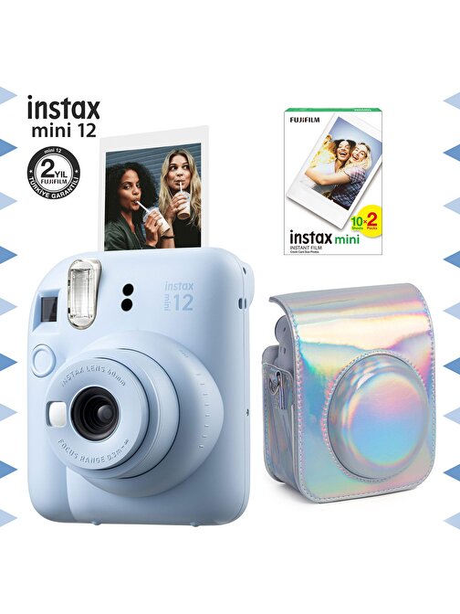 Instax mini 12 Mavi  Fotoğraf Makinesi-20'li Film ve Parlak Kılıf Seti