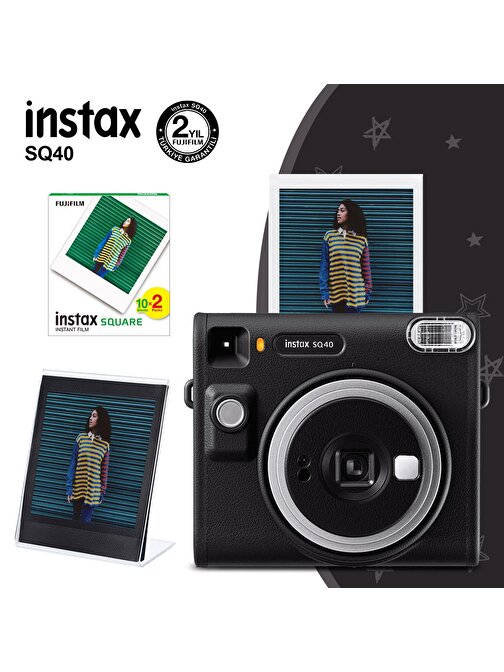 Instax SQ40 Siyah Fotoğraf Makinesi 20li Kare Film ve Pleksi Çerçeve