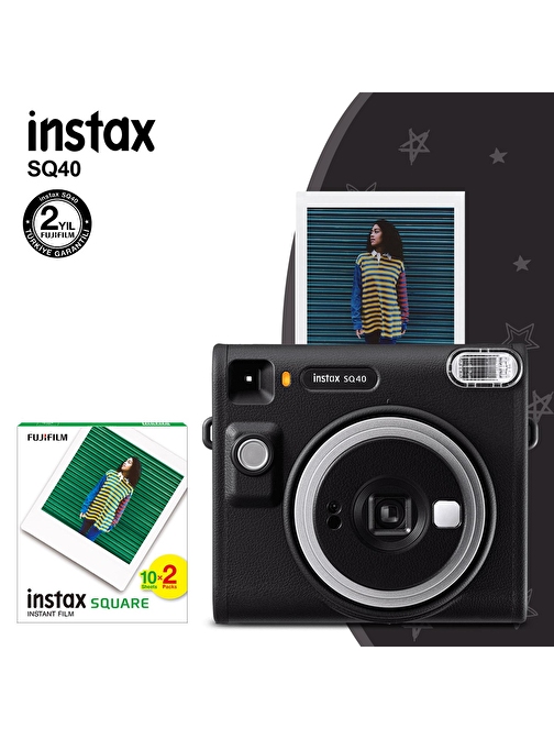 Instax SQ40 Siyah Fotoğraf Makinesi ve 20li Kare Film