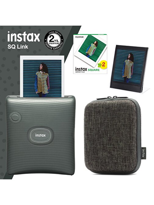 Instax SQ Link Yeşil Yazıcı 20li Square Film Kılıf ve Pleksi Çerçeve