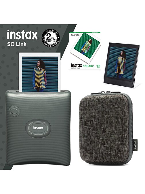 Instax SQ Link Yeşil Yazıcı 10lu Square Film Kılıf ve Pleksi Çerçeve