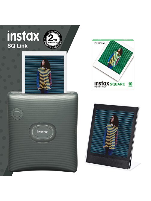 Instax SQ Link Yeşil Yazıcı 10lu Square Film ve Pleksi Çerçeve