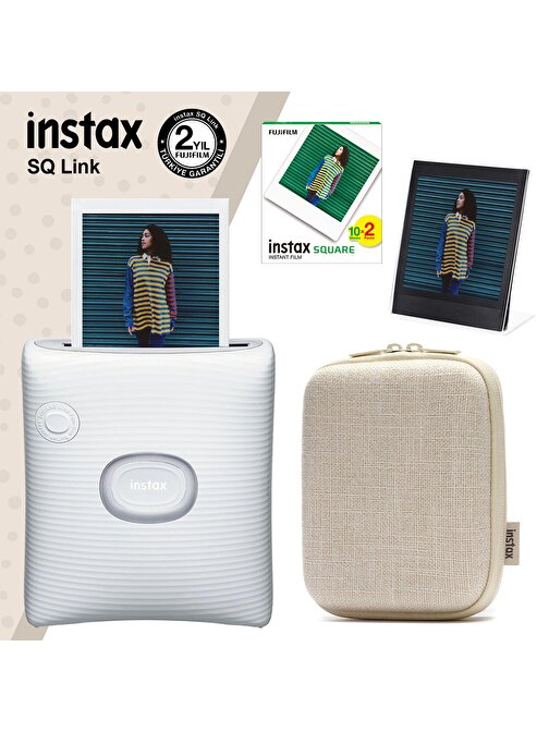 Instax SQ Link Beyaz Yazıcı 20li Square Film Kılıf ve Pleksi Çerçeve