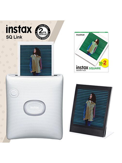 Instax SQ Link Beyaz Yazıcı 20li Square Film ve Pleksi Çerçeve