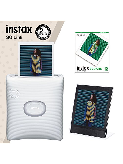 Instax SQ Link Beyaz Yazıcı 10lu Square Film ve Pleksi Çerçeve