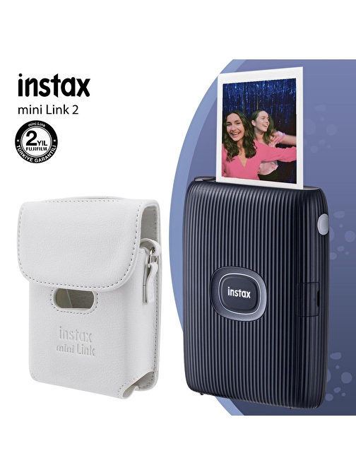 Instax Mini Link 2 Uzay Mavisi Akıllı Telefon Yazıcısı ve Deri Kılıf