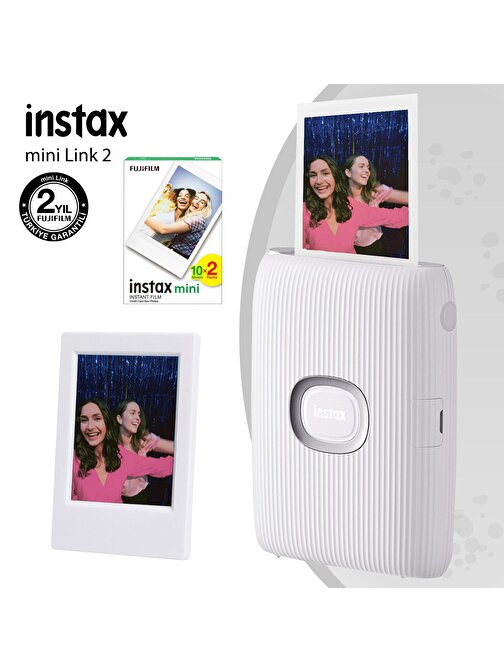 Instax mini Link 2 Beyaz Akıllı Telefon Yazıcısı 20li mini Film ve Çerçeve
