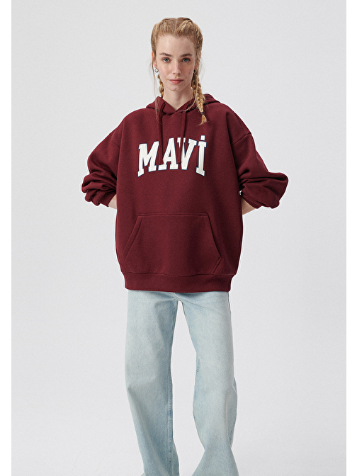 Mavi - Mavi Logo Baskılı Bordo Kapüşonlu Sweatshirt 1600361-85493