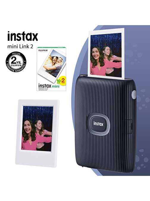 Instax Mini Link 2 Uzay Mavisi Akıllı Telefon Yazıcısı 20li mini Film ve Çerçeve