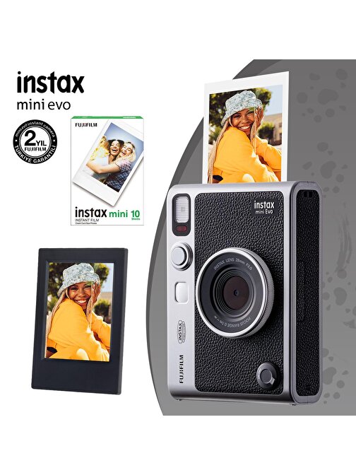 Instax Mini Evo Siyah Fotoğraf Makinesi 10lu Film ve Çerçeve