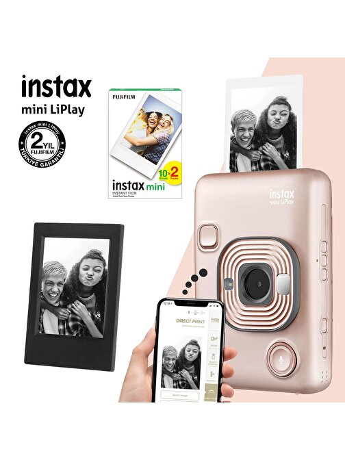 Instax mini LiPlay Hybrid Blush Gold Fotoğraf Makinesi-20li mini Film ve Çerçeve