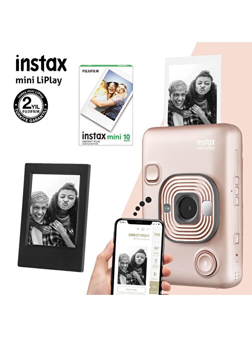 Instax mini LiPlay Hybrid Blush Gold Fotoğraf Makinesi-10lu mini Film ve Çerçeve