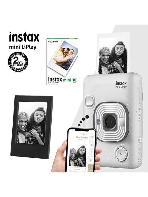 Instax mini LiPlay Hybrid Stone White Fotoğraf Makinesi-10lu mini Film ve Çerçeve
