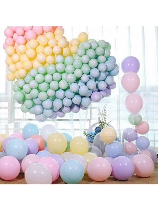 Mashotrend 50 Adet Makaron Balon - Pastel Balon - Renkli Makaron Balon - Soft Balon - Parti Doğum Günü Balonu