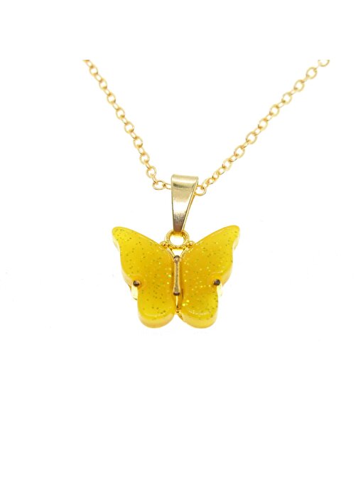 Altın Renk Zirkon Taşlı Sarı Kelebek Kolye - 1882