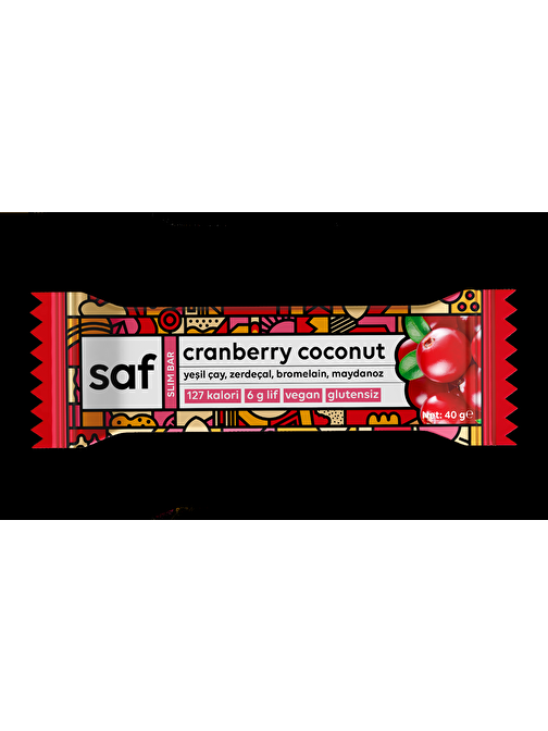 Saf Nutrition Cranberry Coconut Slım Bar 40 gr x 12 Adet