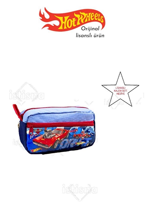 İstisna Çift Fermuar Bölmeli Büyük Kapasiteli Erkek Çocuk Lisanslı Hot Wheels Kalem Kutusu