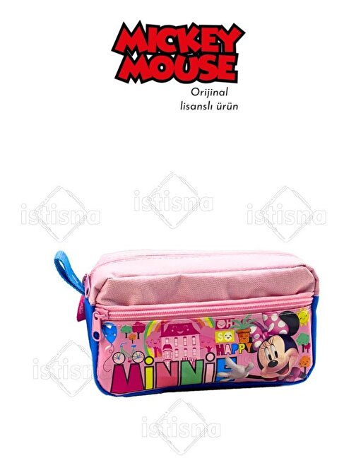 İstisna Çift Fermuar Bölmeli Büyük Kapasiteli Kız Çocuk Disney Minnie Mouse Kalem Kutusu