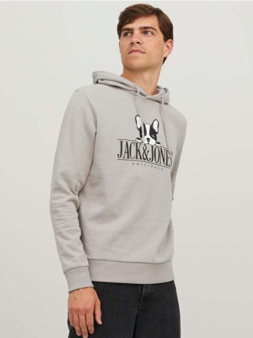 Jack&Jones Kapüşonlu Gri-Melanj Erkek Sweatshirt 12244219