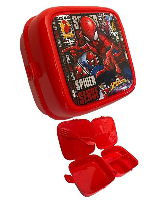 Artlantis Spider-Man Beslenme Kutusu Kırmızı 4 Bölmeli Erkek Figürlü 1 Adet Örümcek Adam Yemek Saklama Kabı Kırmızı Beslenme Çantası