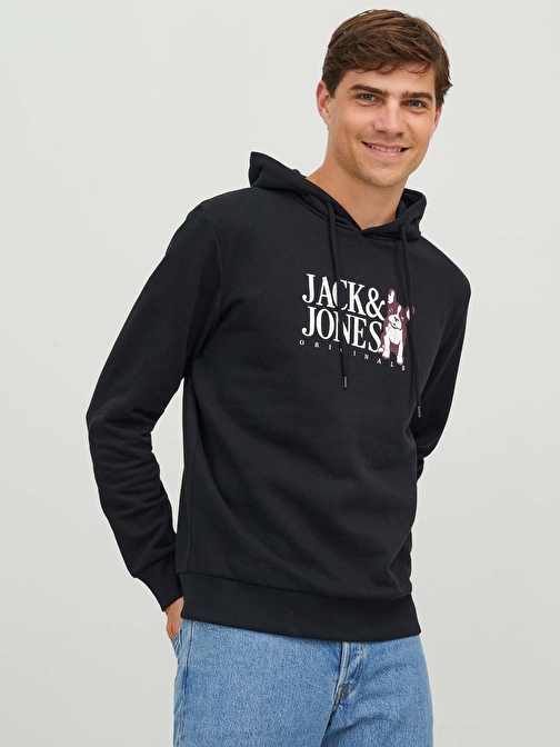 Jack&Jones Kapüşonlu Siyah Erkek Sweatshirt 12244219