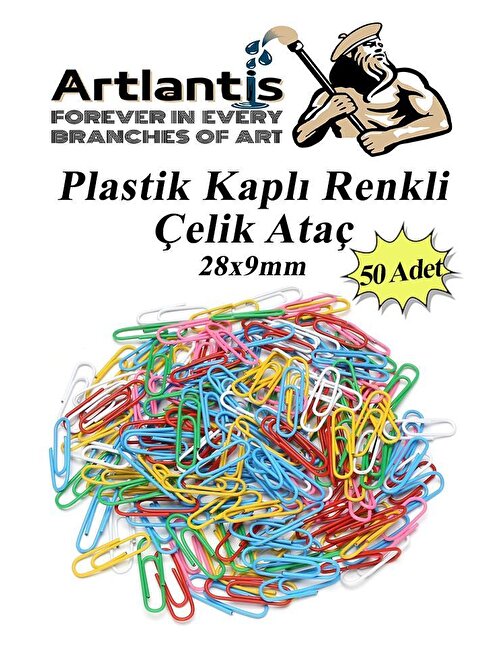 Artlantis Ataç Renkli Metal Plastik Kaplama 50 Adet Orta Boy 1 Paket Ataş Okul Ofis Belge Düzenleme Paslanmaz Kaplamalı