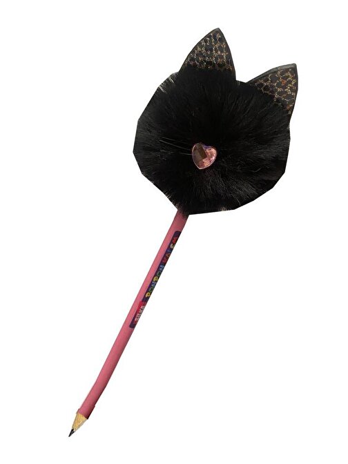 Artlantis Kedi Ponpon Peluş Kurşun Kalem Peluş Tüylü Kedi Figürlü Kurşun Kalem Hediye Kalem Tüylü Sevimli Kalem Siyah