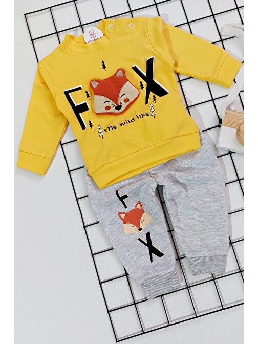 Bebeci Burada Fox The Wild Life Baskılı Bebek 2'li Takım Sarı 12 - 18 Ay