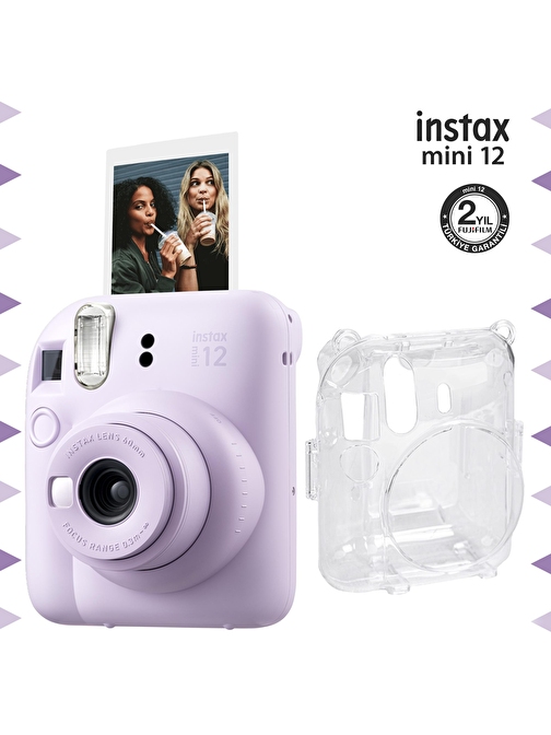 Instax mini 12 Lila Fotoğraf Makinesi ve Şeffaf Kılıf Seti