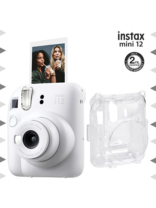 Instax mini 12 Beyaz Fotoğraf Makinesi ve Şeffaf Kılıf Seti