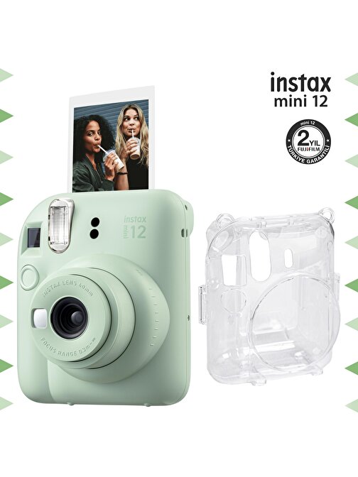 Instax mini 12 Yeşil Fotoğraf Makinesi ve Şeffaf Kılıf Seti