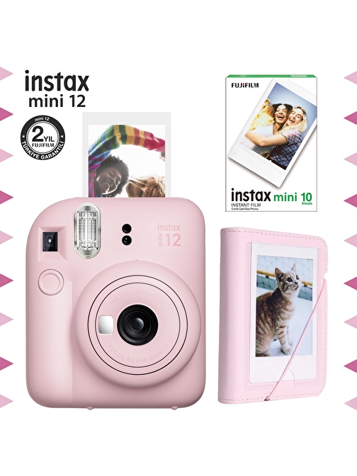 Instax mini 12 Pembe Fotoğraf Makinesi-10'lu Film ve Mini Albüm Seti