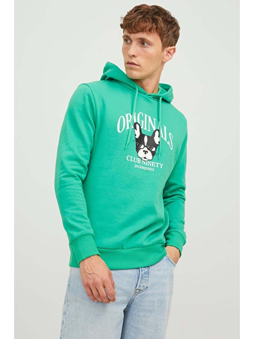 Jack & Jones Erkek Beware Baskılı Kapüşonlu Sweatshirt 12244219 Yeşil