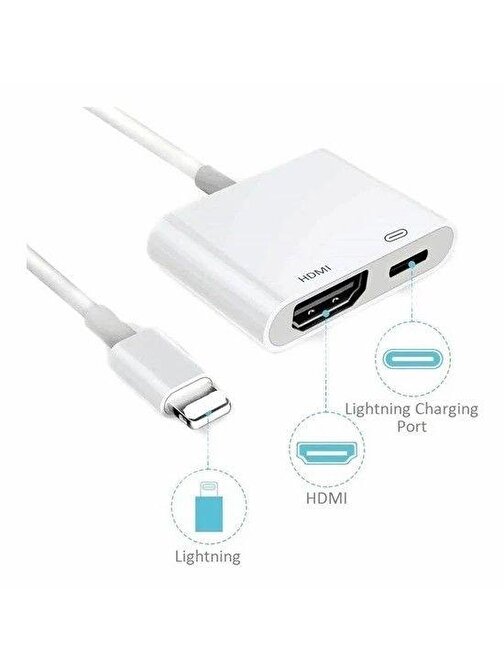 DAYTONA L8-HL iPHONE LIGHTNING=>HDMI ÇEVİRİCİ (Giriş:Lightning => Çıkış:HDMI+Lightning) 4K 1080P