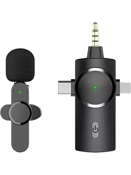 Coverzone VLG1 Mini Jack Lightning Type-C + 2.4 GHz Kablosuz Canlı Yayın Yaka Mikrofonu